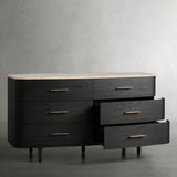 Danny Wood Six-Drawer Dresser with Marble Top Chest Of 6 Drawers Storage Cabinet
