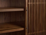 Piermont Modular Reeded Tall Display Cabinet Black Walnut Bookcase with Bronze Plinth Base