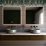 36"×36" Square LED Mirror, Dual-Touch Dimmer & Defogger, 3CCT Back+Front Lit, 45° Wall-Mounted