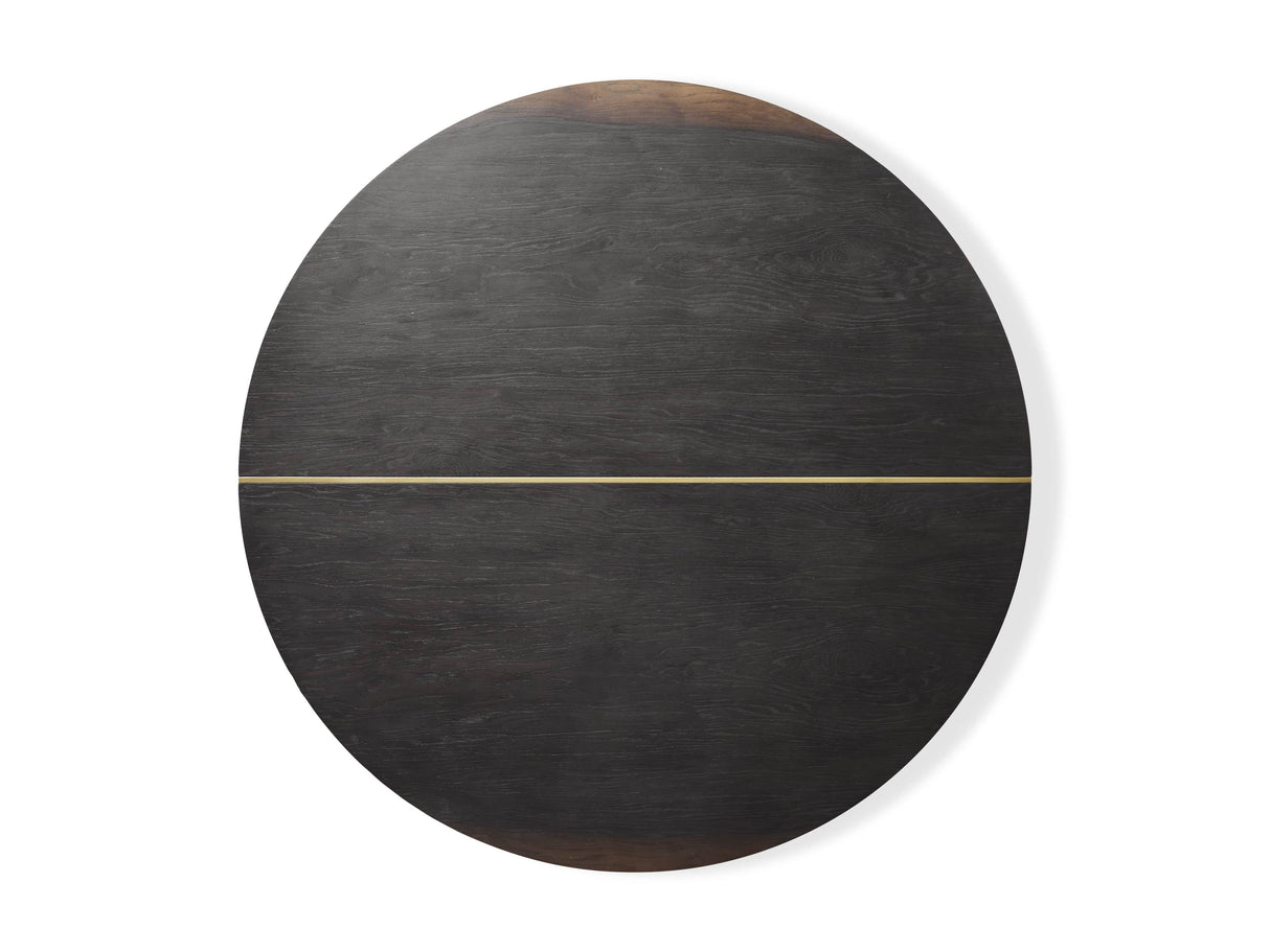 Mihaela Wood Oak Round Dining Table Wine Barrel Inspired Finish