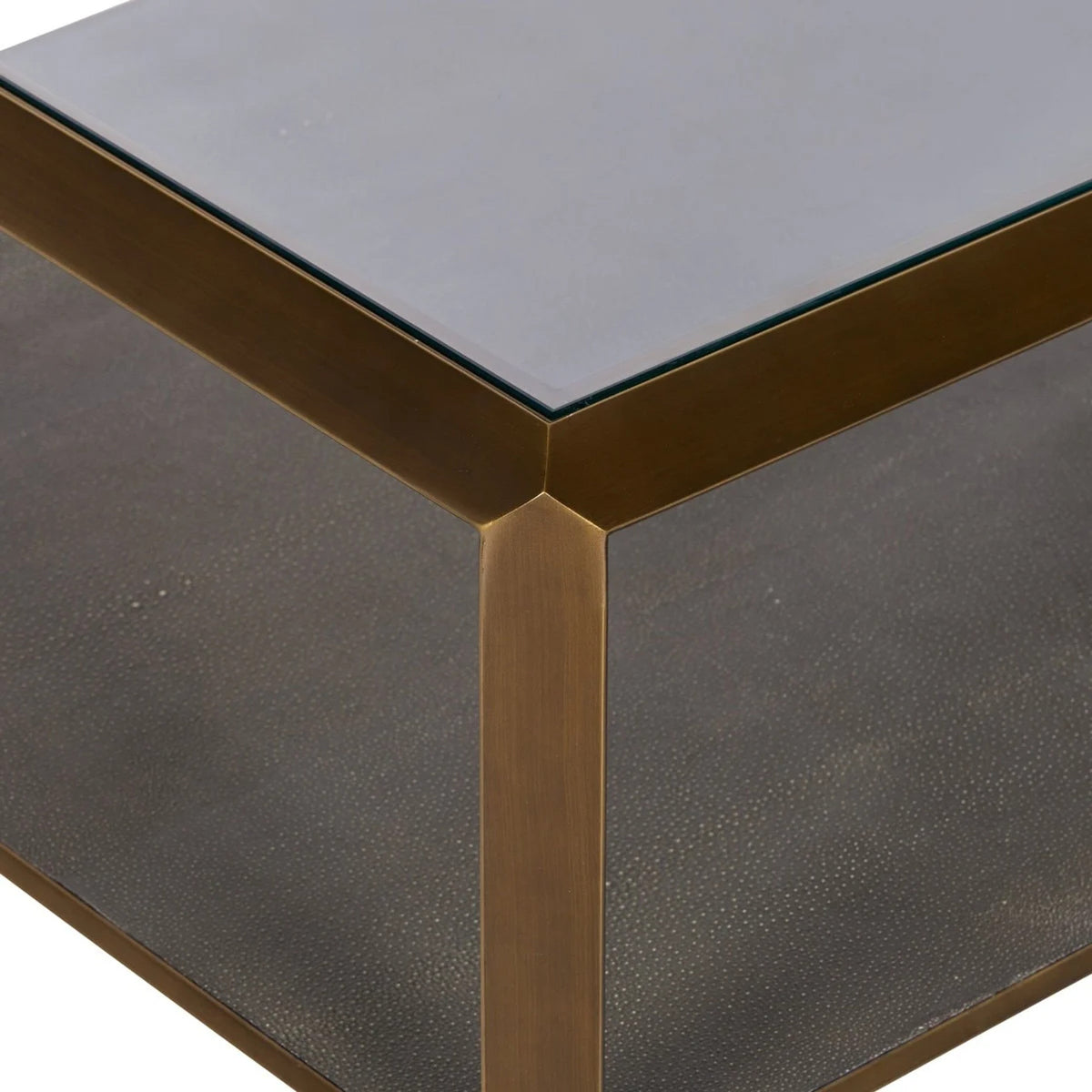 Max Rectangular Glass Coffee Table Faux Shagreen Living Room Center Tea Table