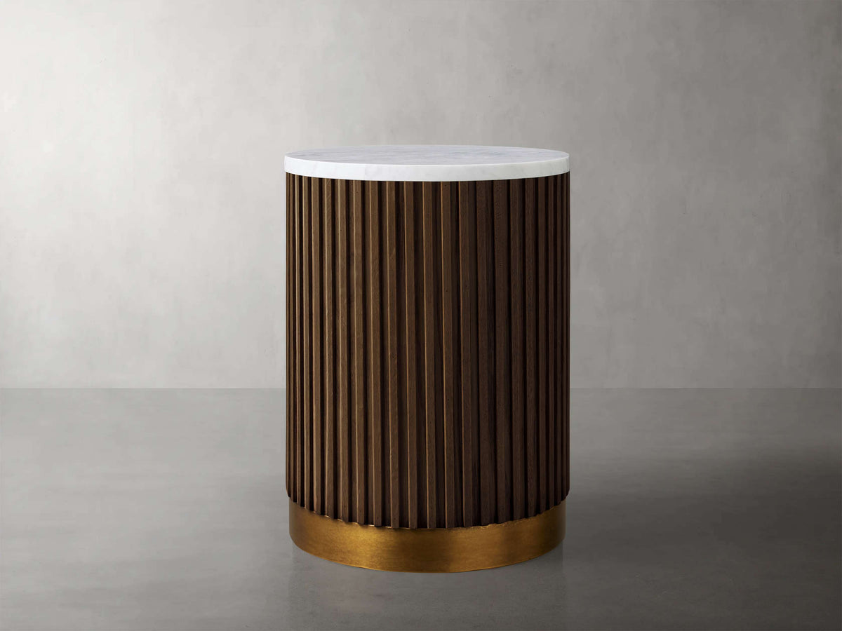 Finnley Stone Top Pedestal End Table Wood Sofa Side Table