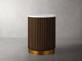 Finnley Stone Top Pedestal End Table Wood Sofa Side Table