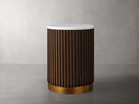 Finnley Stone Top Pedestal End Table Wood Sofa Side Table
