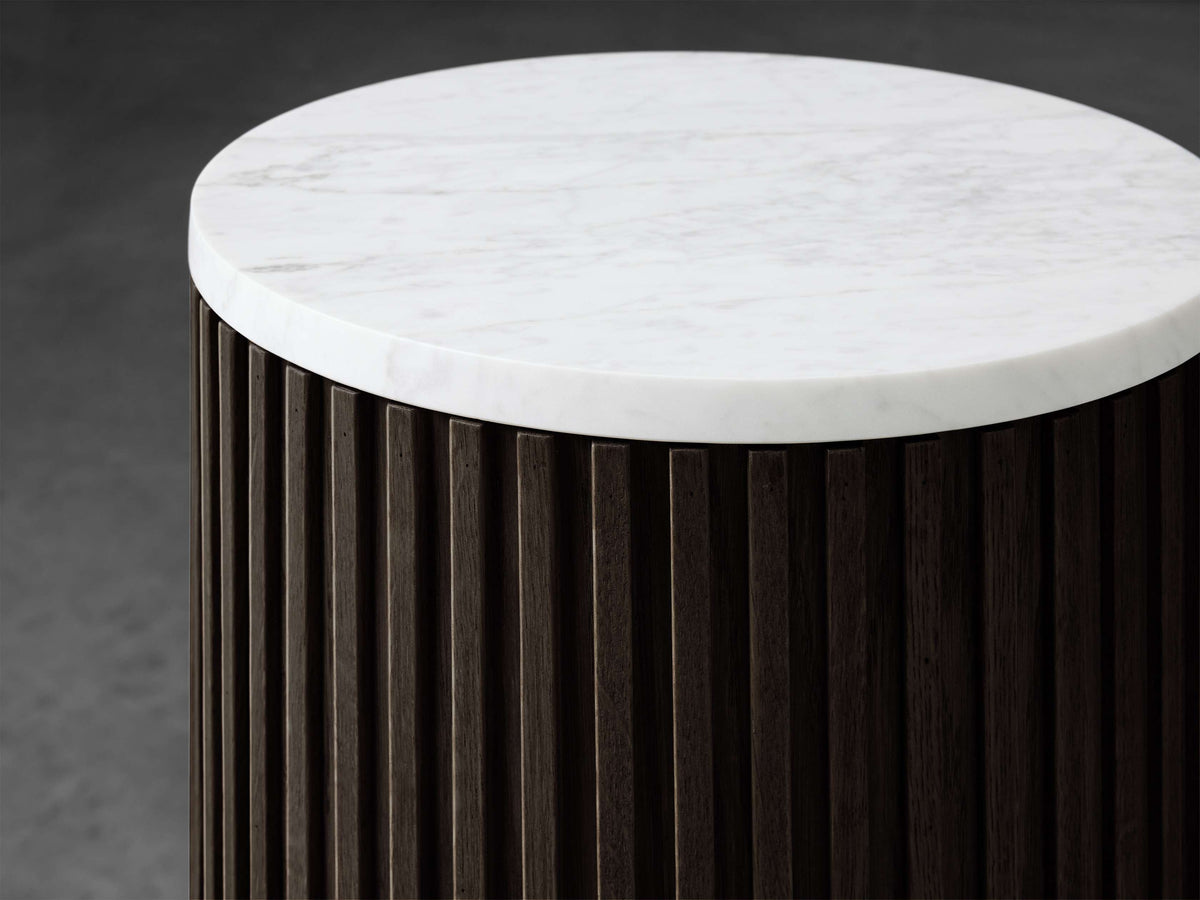 Finnley Stone Top Pedestal End Table Wood Sofa Side Table