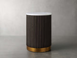 Finnley Stone Top Pedestal End Table Wood Sofa Side Table
