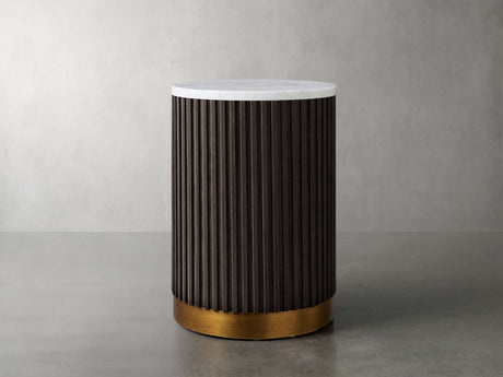 Finnley Stone Top Pedestal End Table Wood Sofa Side Table