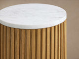 Finnley Stone Top Pedestal End Table Wood Sofa Side Table