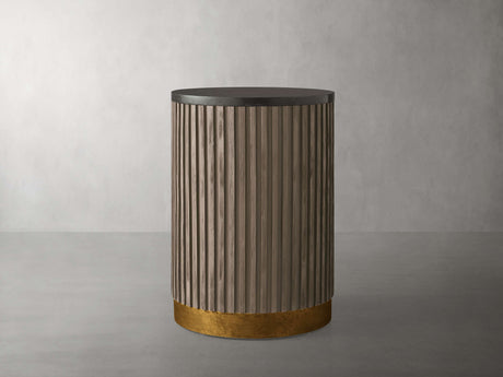 Finnley Stone Top Pedestal End Table Wood Sofa Side Table