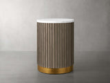 Finnley Stone Top Pedestal End Table Wood Sofa Side Table