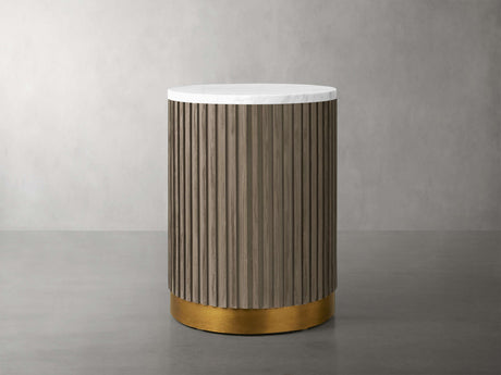 Finnley Stone Top Pedestal End Table Wood Sofa Side Table