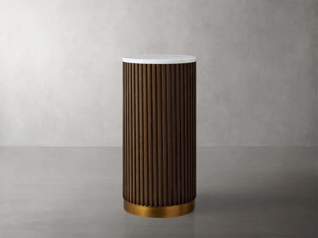 Finnley Stone Top Pedestal End Table Wood Sofa Side Table