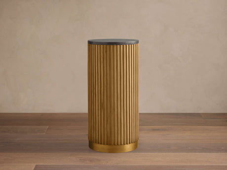 Finnley Stone Top Pedestal End Table Wood Sofa Side Table