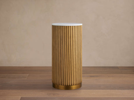 Finnley Stone Top Pedestal End Table Wood Sofa Side Table