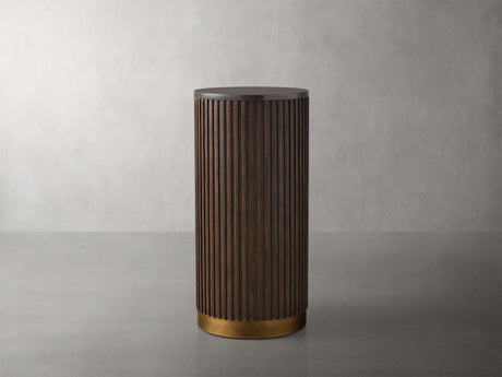 Finnley Stone Top Pedestal End Table Wood Sofa Side Table