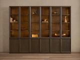 Nason Modular Glass Display Cabinets Oak Wood Tall Cabinets Large Bookcase with Integrated LED Lighting