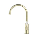 York Kitchen Mixer Gooseneck Spout With White Porcelain Lever Aged Brass