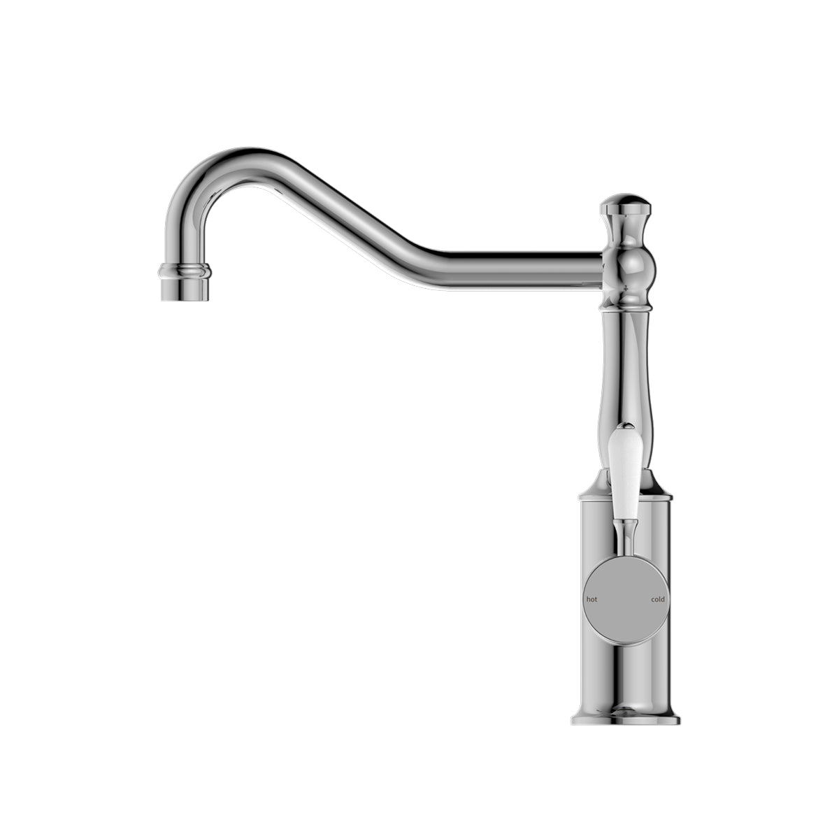 York Kitchen Mixer Hook Spout With White Porcelain Lever Brushed Nickel