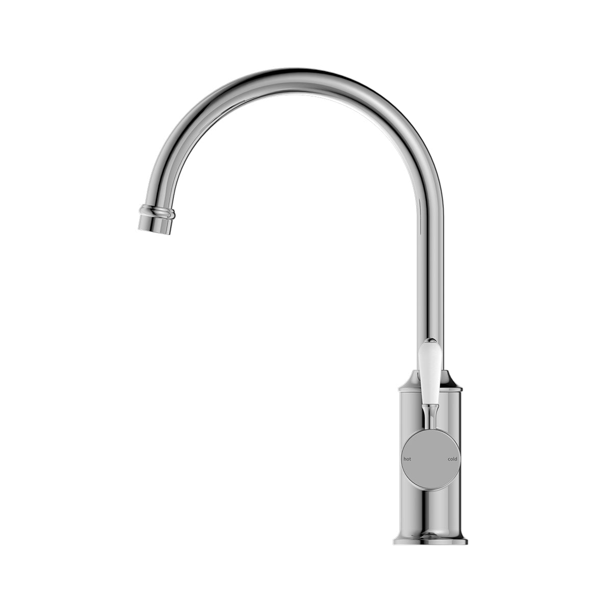 York Kitchen Mixer Gooseneck Spout With White Porcelain Lever Chrome