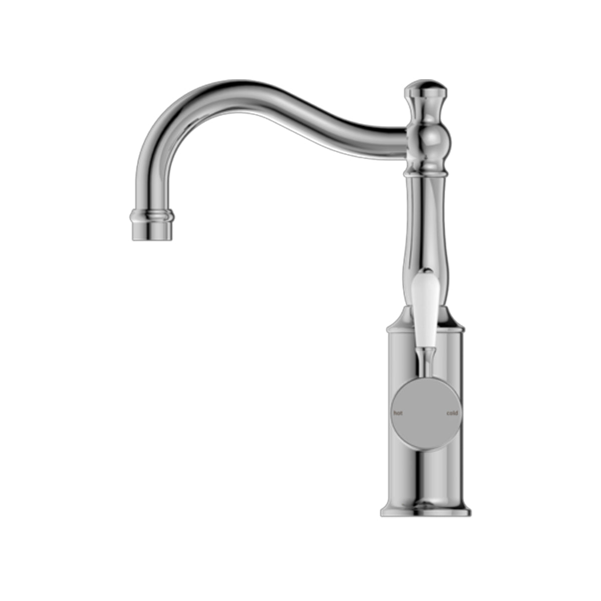 York Basin Mixer Hook Spout With White Porcelain Lever Chrome