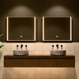 36"×30" Rectangular LED Mirror with Dual-Touch Dimmer & Defogger, Brushed-Aluminum Frame, 3CCT Front-Lit, 45° Wall-Mounted