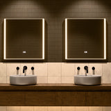 30"×30" Rectangular LED Mirror with Dual-Touch Dimmer & Defogger, Brushed-Aluminum Frame, 3CCT Front-Lit, 45° Wall-Mounted