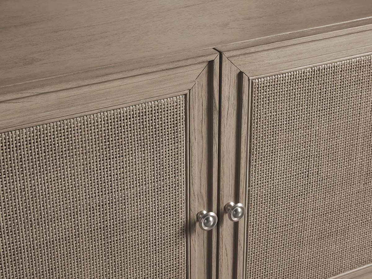 Pearson Mindi TV Stand Woven Cane Cabinet Doors Media Console Wood Sideboard Television Storage Unit