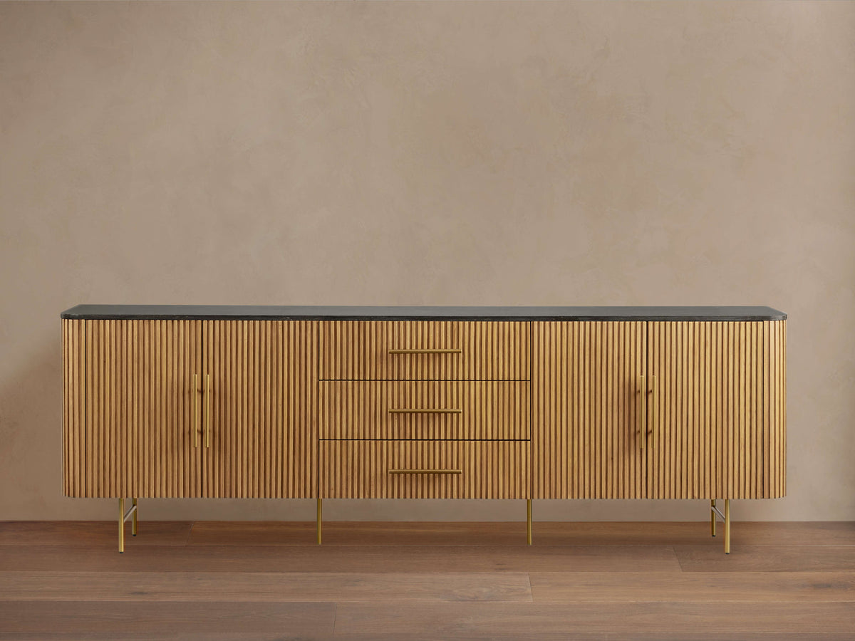 Finnley Sideboard Carrara Marble & Bluestone Top Buffet Cabinet With Drawer