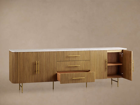 Finnley Sideboard Carrara Marble & Bluestone Top Buffet Cabinet With Drawer