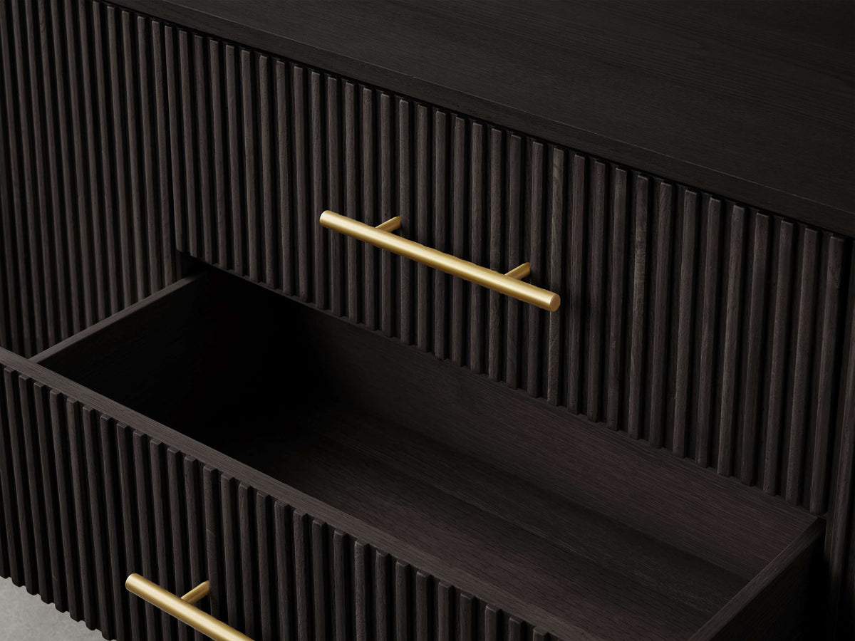 Finnley Reeded Wide-Format Sideboard Wood Buffet Cabinets with 3 Drawers