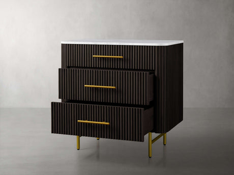 Finnley Three-Drawer Chest Cabinet Bedroom Nightside Table with Stone Top