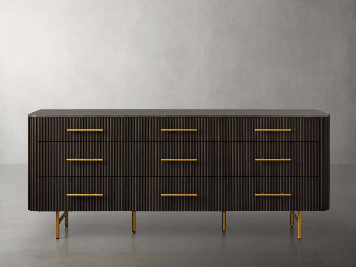 Finnley Wood Nine-Drawer Dresser with Natural Stone Drawer Chest Cabinet