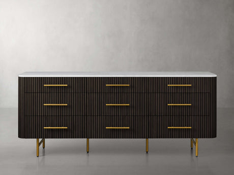 Finnley Wood Nine-Drawer Dresser with Natural Stone Drawer Chest Cabinet