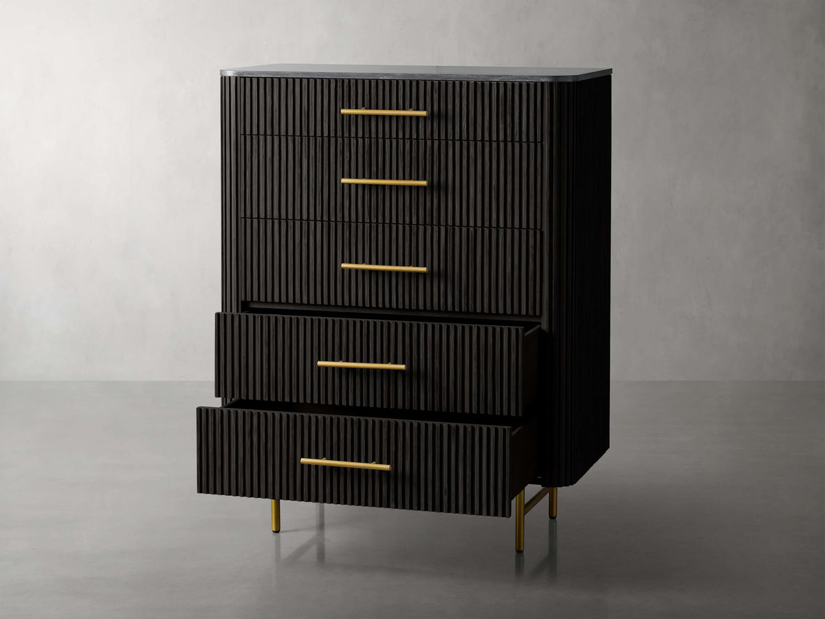 Finnley Wood Five-Drawer Dresser with Marble Top Drawer Chest Cabinet