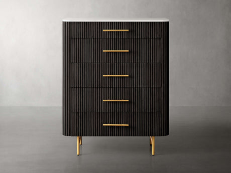 Finnley Wood Five-Drawer Dresser with Marble Top Drawer Chest Cabinet