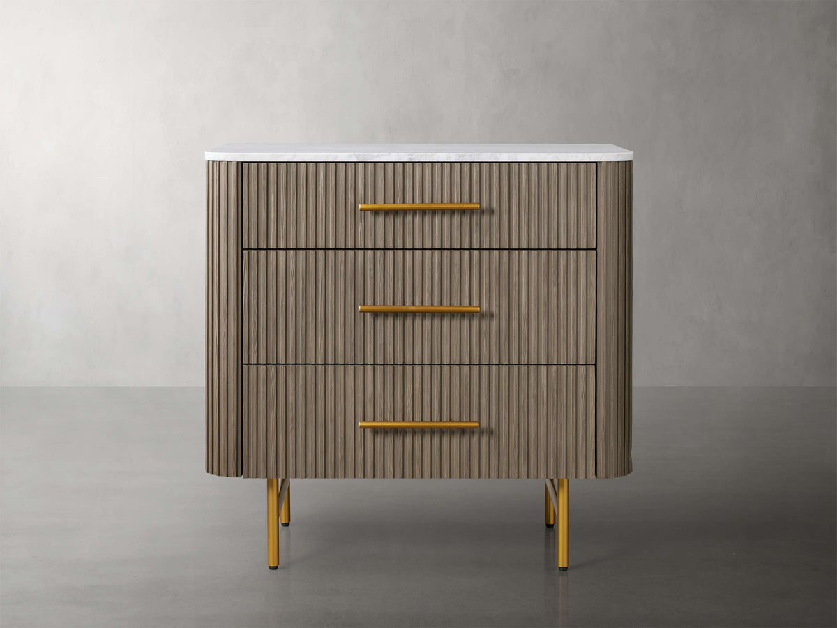 Finnley Three-Drawer Chest Cabinet Bedroom Nightside Table with Stone Top