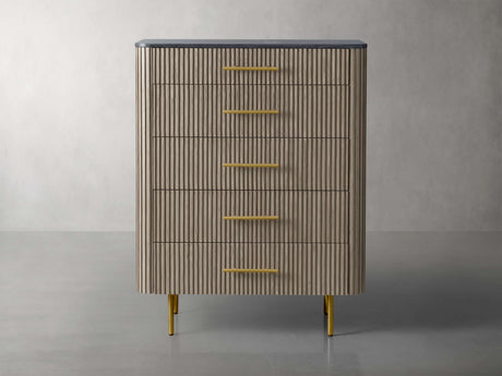 Finnley Wood Five-Drawer Dresser with Marble Top Drawer Chest Cabinet