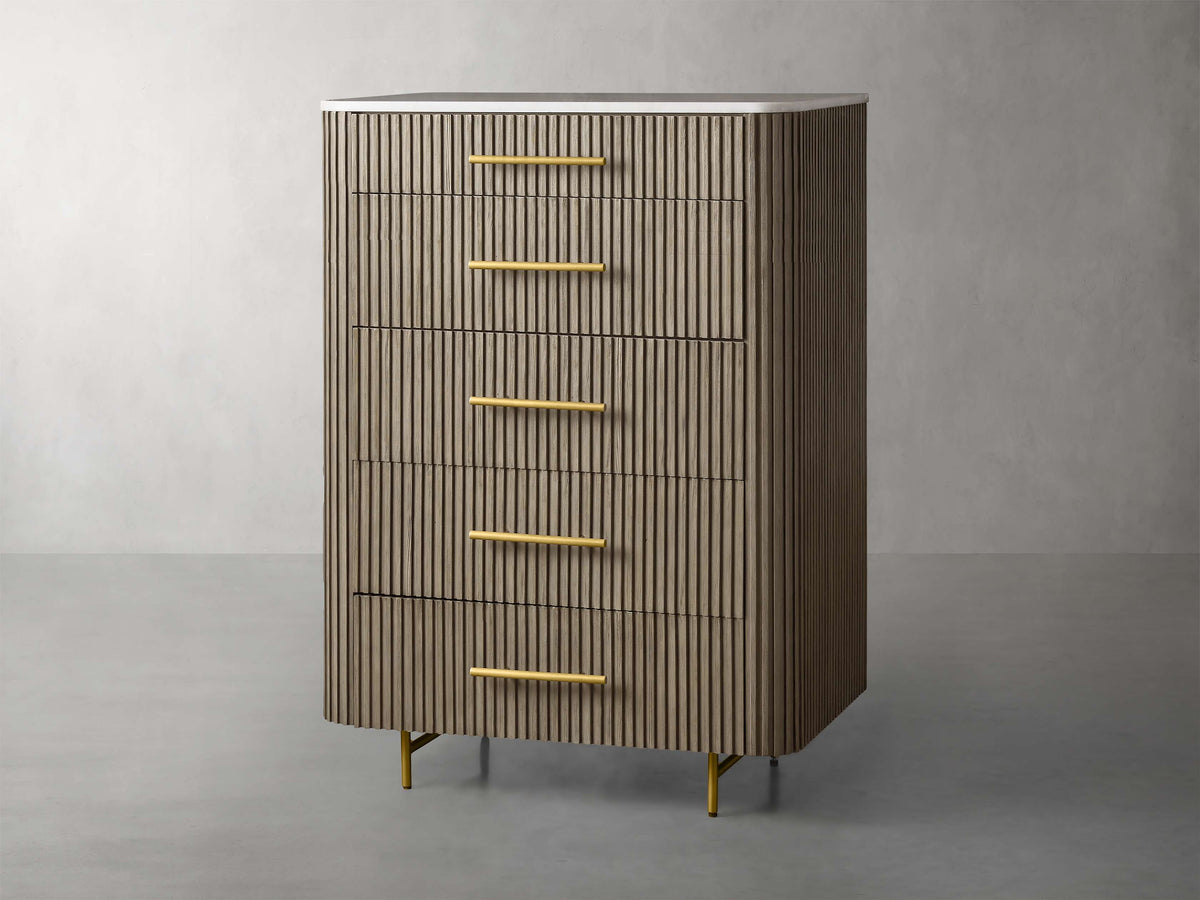 Finnley Wood Five-Drawer Dresser with Marble Top Drawer Chest Cabinet