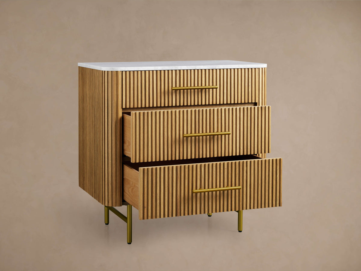 Finnley Three-Drawer Chest Cabinet Bedroom Nightside Table with Stone Top