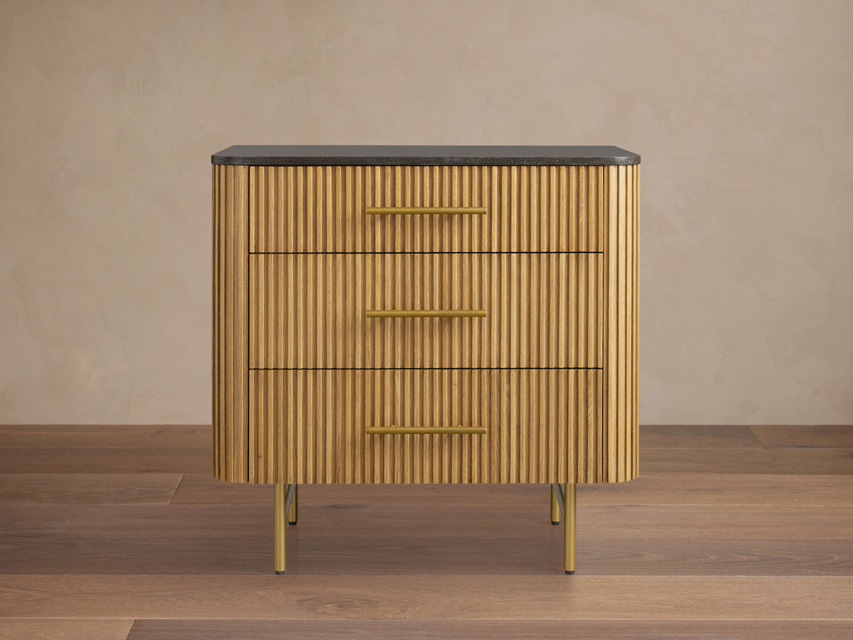 Finnley Three-Drawer Chest Cabinet Bedroom Nightside Table with Stone Top