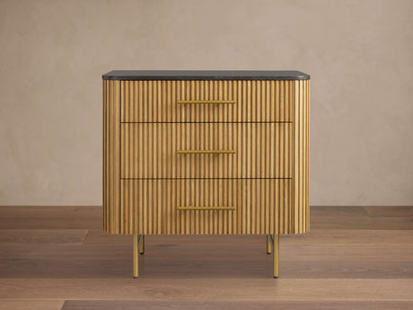 Finnley Three-Drawer Chest Cabinet Bedroom Nightside Table with Stone Top