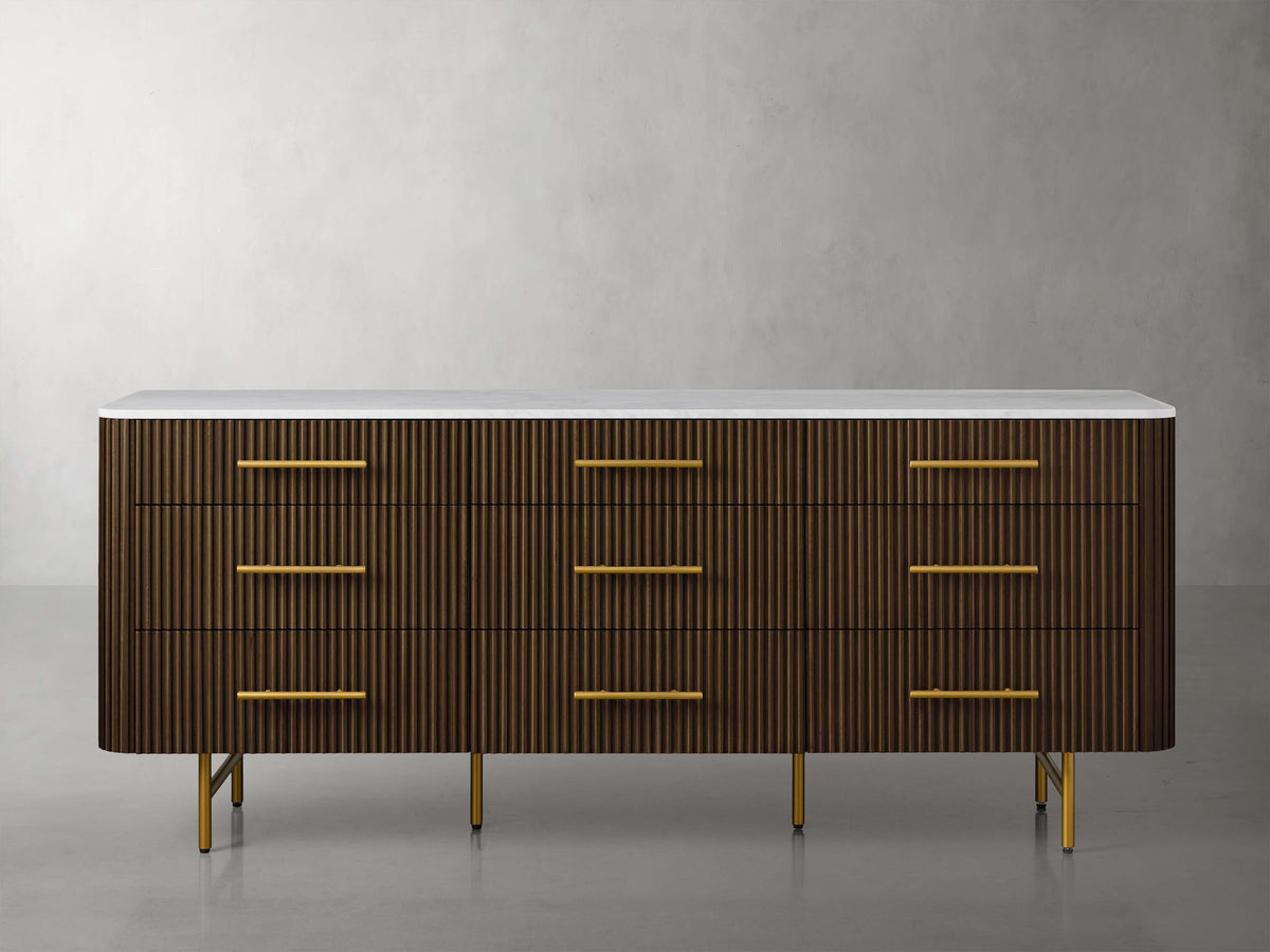 Finnley Wood Nine-Drawer Dresser with Natural Stone Drawer Chest Cabinet