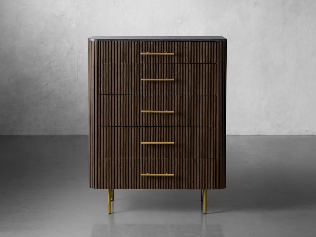Finnley Wood Five-Drawer Dresser with Marble Top Drawer Chest Cabinet