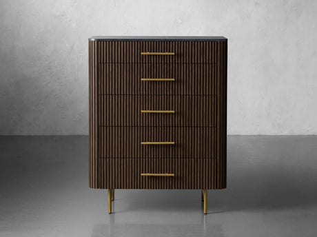 Finnley Wood Five-Drawer Dresser with Marble Top Drawer Chest Cabinet