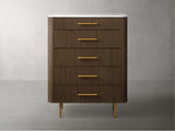 Finnley Wood Five-Drawer Dresser with Marble Top Drawer Chest Cabinet