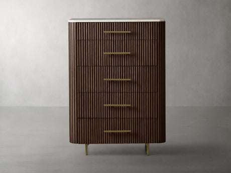 Finnley Wood Five-Drawer Dresser with Marble Top Drawer Chest Cabinet