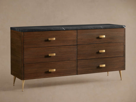 Giselle Six-Drawer Dresser Vintage Bedroom Chest Wood Entrance Storage Cabinet