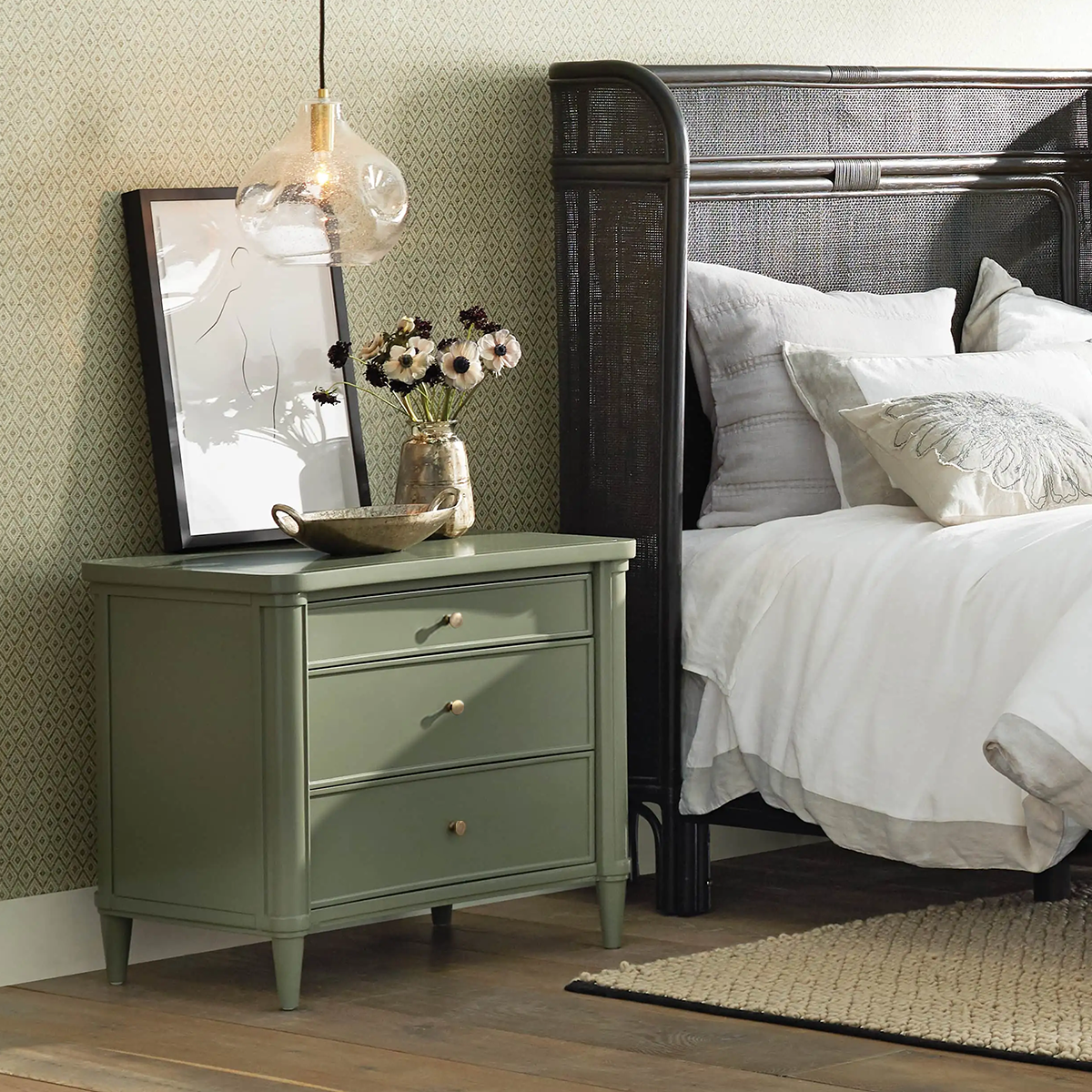 Henley Nightstand Solid Mahogany Nightside Tables With Three Drawers