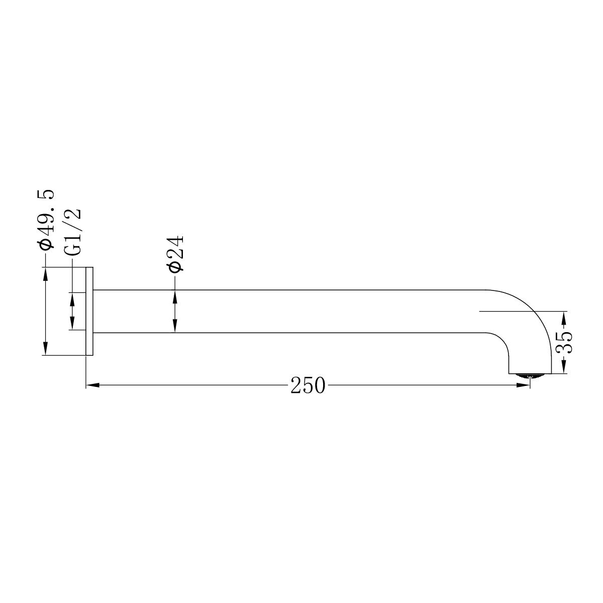 Mecca Basin/Bath Spout Only 250MM Matte Black