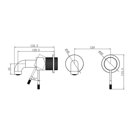 Opal Wall Basin/Bath Mixer Separate Back Plate 120mm Brushed Gold